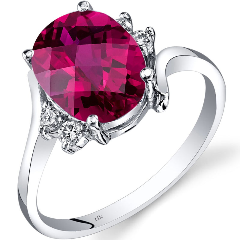 14K White Gold Created Ruby Diamond Bypass Ring 3.50 Carat