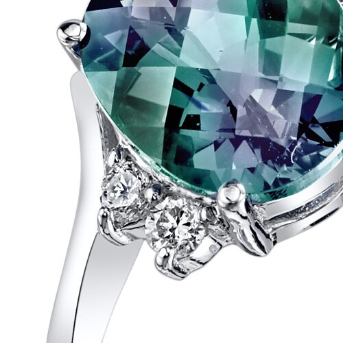 Alexandrite and Diamond Bypass Ring 14K White Gold 3 Carats Oval Shape