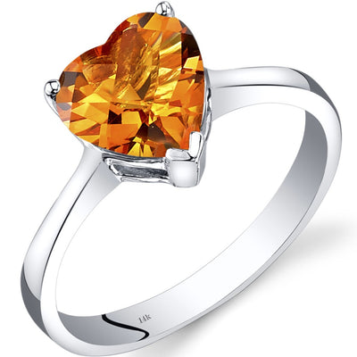 14K White Gold Citrine Heart Solitaire Ring 1.50 Carat