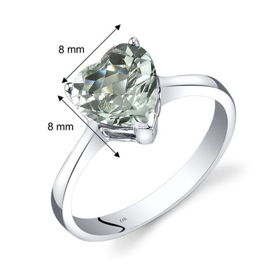 14K White Gold Green Amethyst Heart Solitaire Ring 1.50 Carat