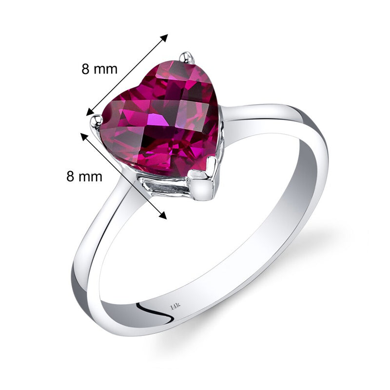 14K White Gold Created Ruby Heart Solitaire Ring 2.25 Carat