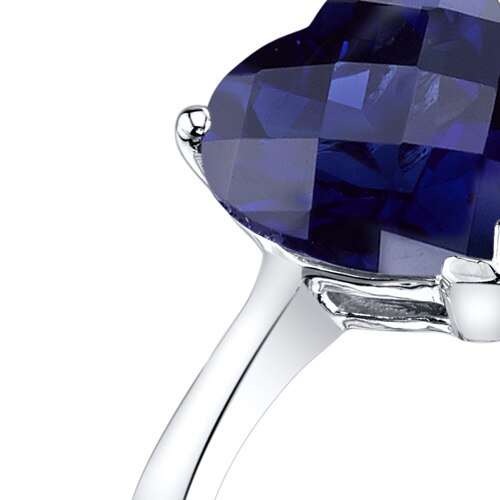 14K White Gold Created Blue Sapphire Heart Solitaire Ring 2.50 Carat