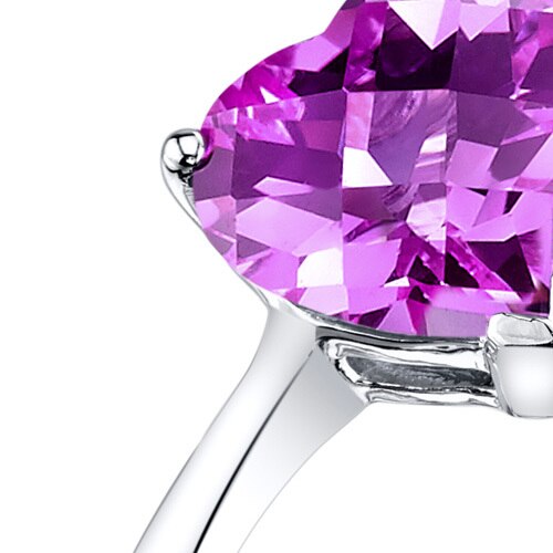 14K White Gold Created Pink Sapphire Heart Solitaire Ring 2.50 Carat