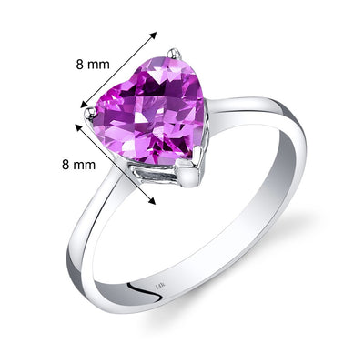 14K White Gold Created Pink Sapphire Heart Solitaire Ring 2.50 Carat