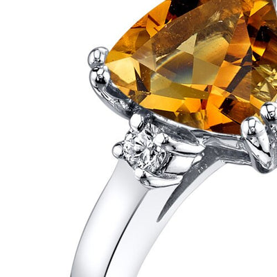 14K White Gold Citrine Diamond Ring Trillion Cut 1.50 Carat