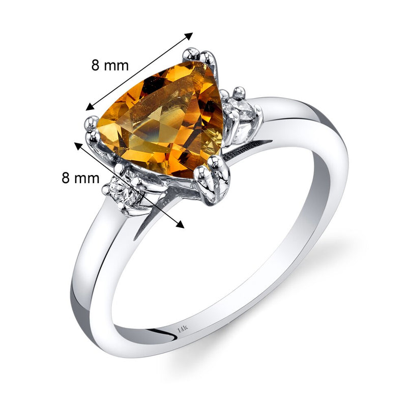 14K White Gold Citrine Diamond Ring Trillion Cut 1.50 Carat