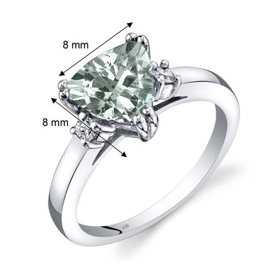 14K White Gold Green Amethyst Diamond Ring Trillion Cut 1.50 Carat