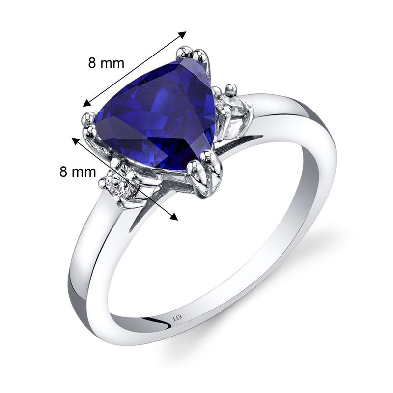 14K White Gold Created Blue Sapphire Diamond Ring Trillion Cut 2.50 Carat