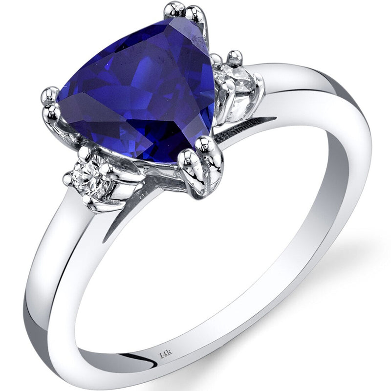 14K White Gold Created Blue Sapphire Diamond Ring Trillion Cut 2.50 Carat