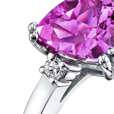 14K White Gold Created Pink Sapphire Diamond Ring Trillion Cut 2.50 Carat