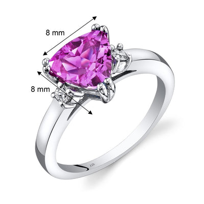 14K White Gold Created Pink Sapphire Diamond Ring Trillion Cut 2.50 Carat