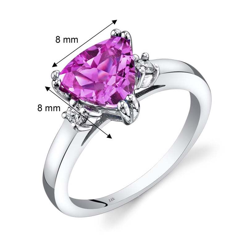 14K White Gold Created Pink Sapphire Diamond Ring Trillion Cut 2.50 Carat