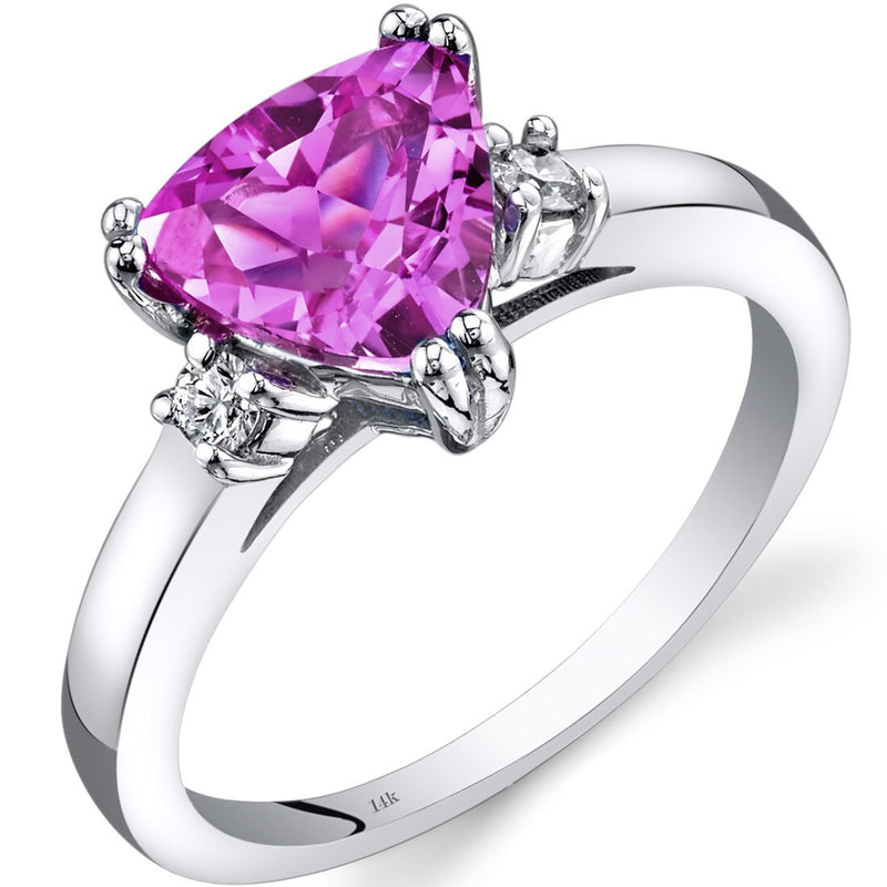 14K White Gold Created Pink Sapphire Diamond Ring Trillion Cut 2.50 Carat