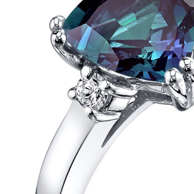 14K White Gold Created Alexandrite Diamond Ring Trillion Cut 2.00 Carat