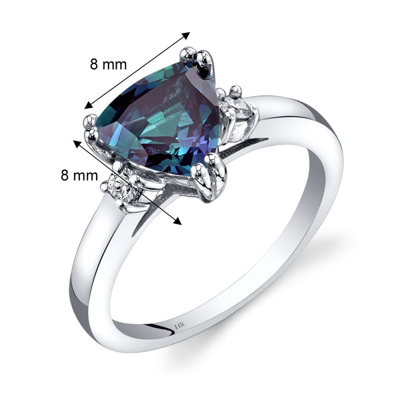 14K White Gold Created Alexandrite Diamond Ring Trillion Cut 2.00 Carat