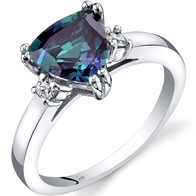 14K White Gold Created Alexandrite Diamond Ring Trillion Cut 2.00 Carat