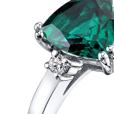 14K White Gold Created Emerald Diamond Ring Trillion Cut 1.50 Carat