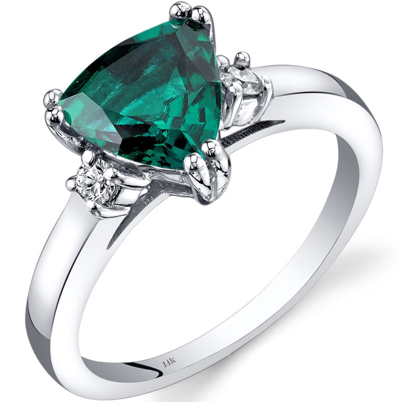 14K White Gold Created Emerald Diamond Ring Trillion Cut 1.50 Carat