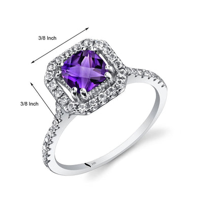 14K White Gold Amethyst Cushion Cut Halo Ring 0.75 Carats