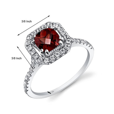 14K White Gold Garnet Cushion Cut Halo Ring 1.00 Carats