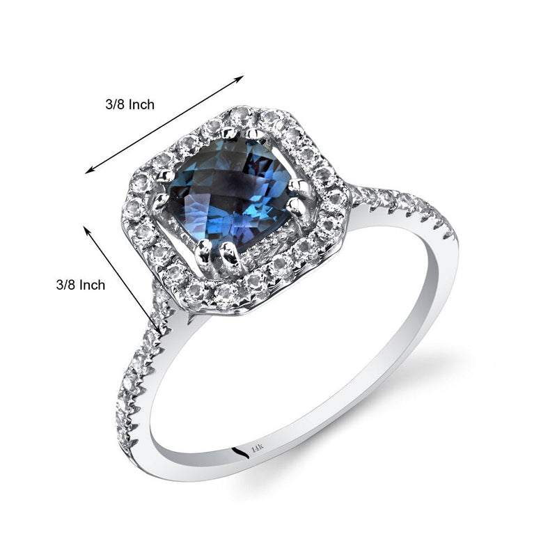 14K White Gold Created Alexandrite Cushion Cut Halo Ring 1.00 Carats