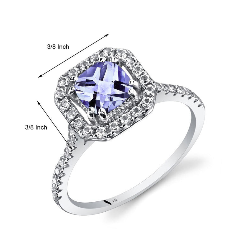 14K White Gold Tanzanite Cushion Cut Halo Ring 1.00 Carats