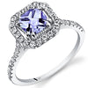 14K White Gold Tanzanite Cushion Cut Halo Ring 1.00 Carats