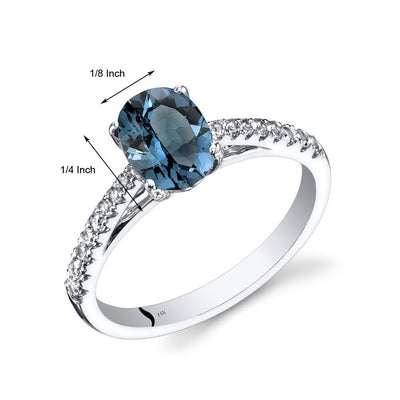 14K White Gold London Blue Topaz Ring Oval Cut 1.25 Carats