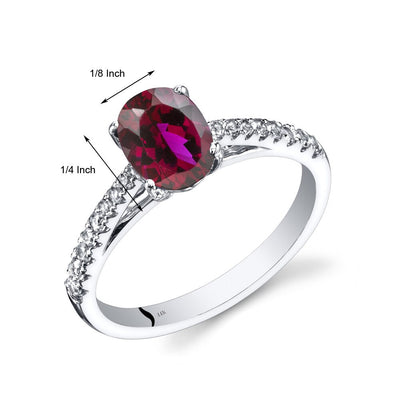 14K White Gold Created Ruby Ring Oval Cut 1.50 Carats