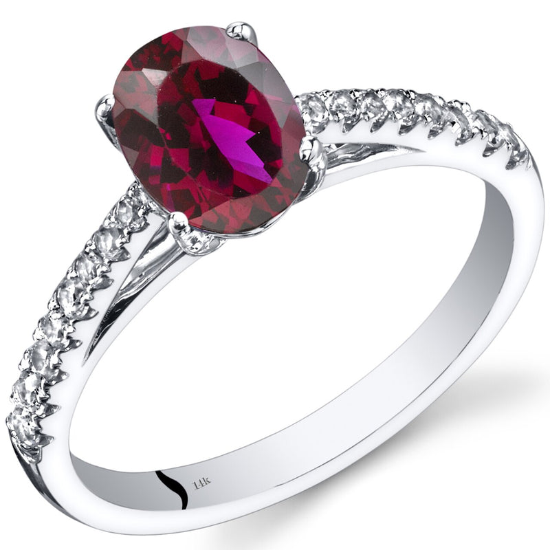 14K White Gold Created Ruby Ring Oval Cut 1.50 Carats