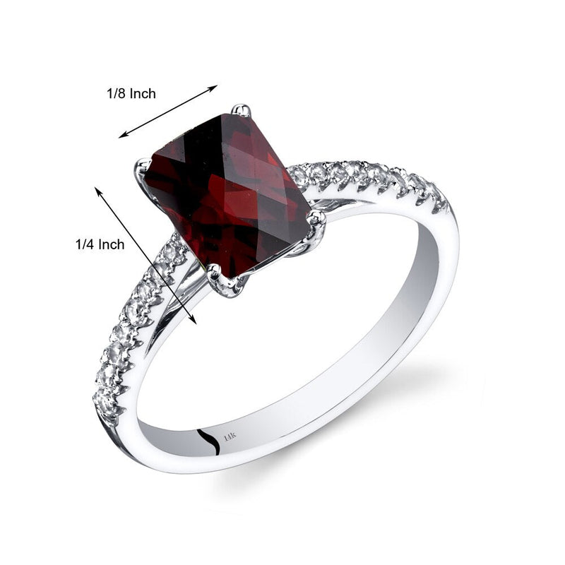 14K White Gold Garnet Ring Radiant Cut 1.75 Carats