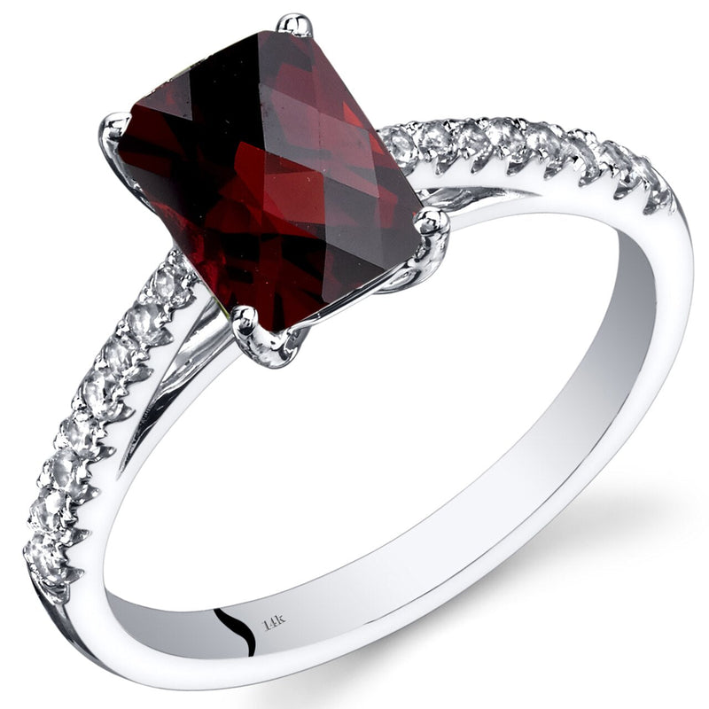 14K White Gold Garnet Ring Radiant Cut 1.75 Carats