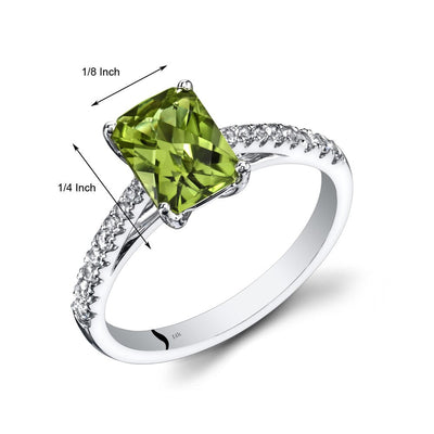 14K White Gold Peridot Ring Radiant Cut 1.50 Carats