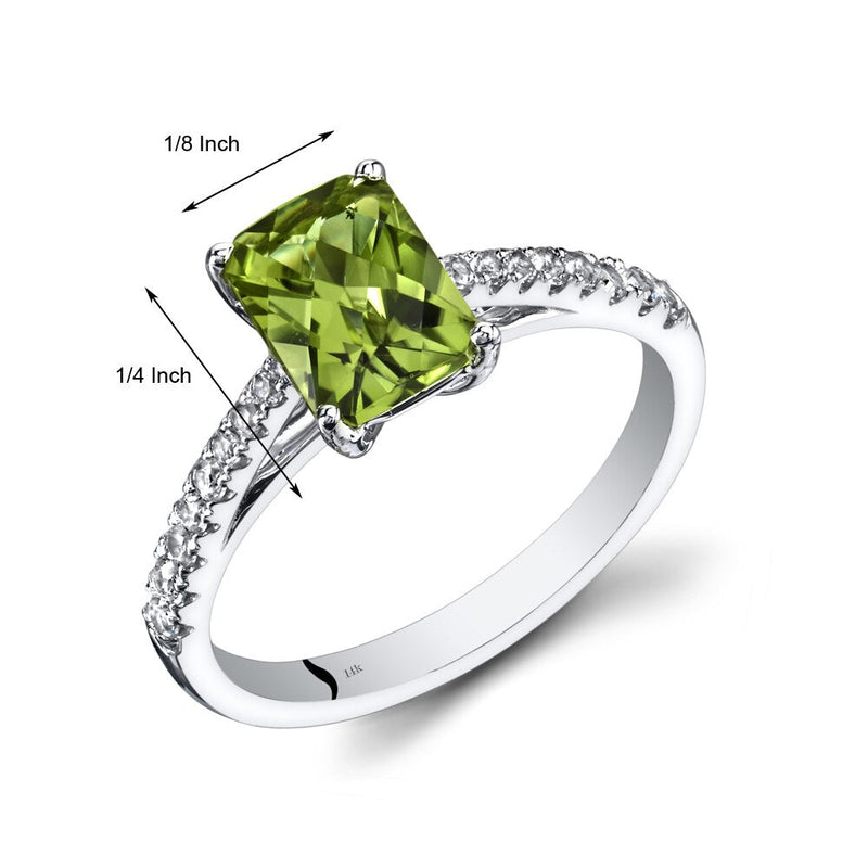 14K White Gold Peridot Ring Radiant Cut 1.50 Carats