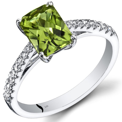 14K White Gold Peridot Ring Radiant Cut 1.50 Carats