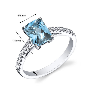 14K White Gold Swiss Blue Topaz Ring Radiant Cut 1.75 Carats