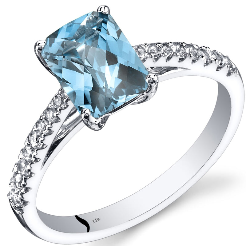 14K White Gold Swiss Blue Topaz Ring Radiant Cut 1.75 Carats