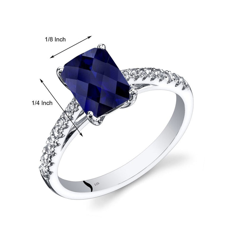 14K White Gold Created Sapphire Ring Radiant 2.00 Carats