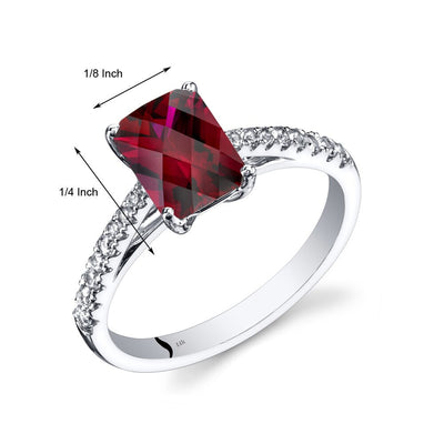 14K White Gold Created Ruby Ring Radiant Cut 2.00 Carats