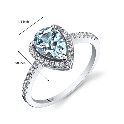 14K White Gold Aquamarine Open Halo Ring Pear Shape 1.00 Carats