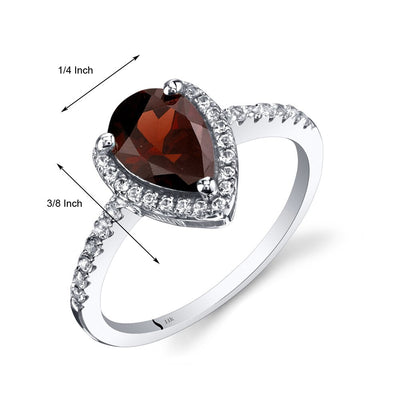 14K White Gold Garnet Open Halo Ring Pear Shape 1.50 Carats