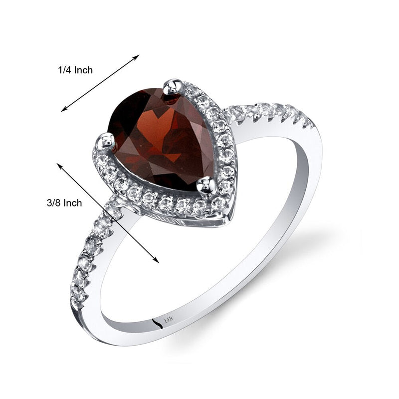 14K White Gold Garnet Open Halo Ring Pear Shape 1.50 Carats