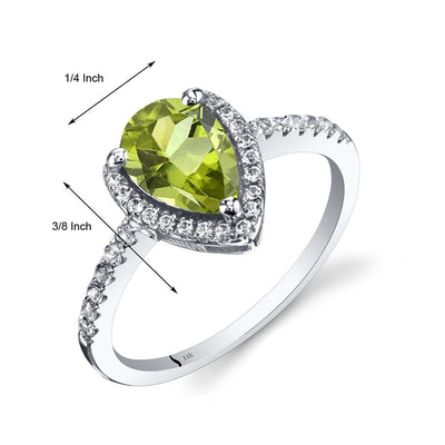 14K White Gold Peridot Open Halo Ring Pear Shape 1.25 Carats