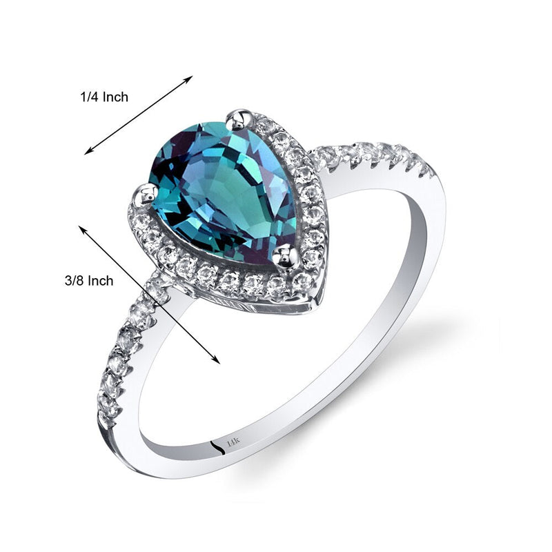 14K White Gold Created Alexandrite Open Halo Ring Pear Shape 1.50 Carats