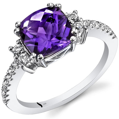 14K White Gold Amethyst Ring Cushion Checkerboard Cut 2.00 Carats