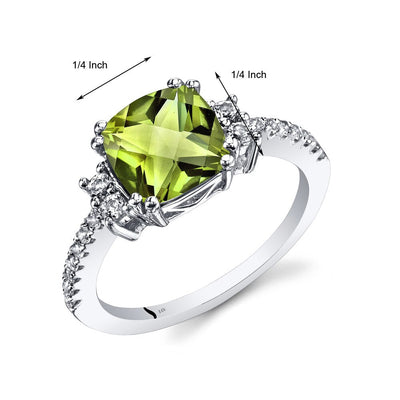 14K White Gold Peridot Ring Cushion Checkerboard Cut 2.25 Carats