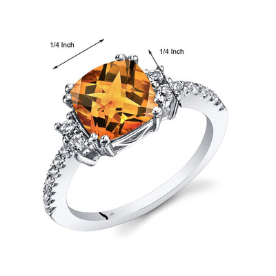 14K White Gold Citrine Ring Cushion Checkerboard Cut 2.00 Carats