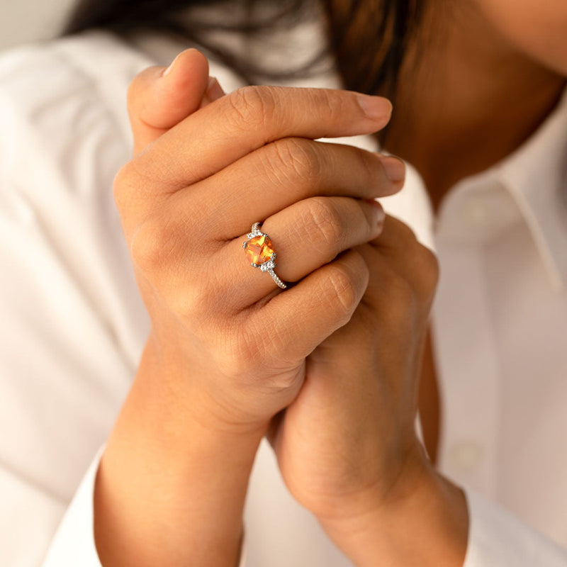 14K White Gold Citrine Ring Cushion Checkerboard Cut 2.00 Carats