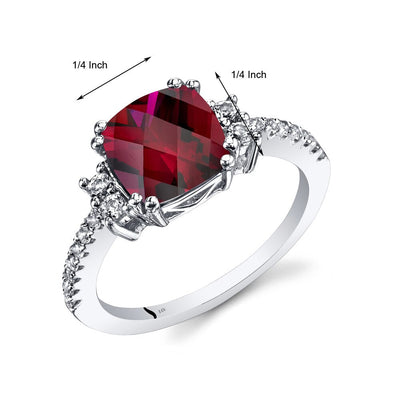 14K White Gold Created Ruby Ring Cushion Checkerboard Cut 3.00 Carats