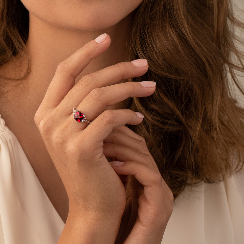 14K White Gold Created Ruby Ring Cushion Checkerboard Cut 3.00 Carats